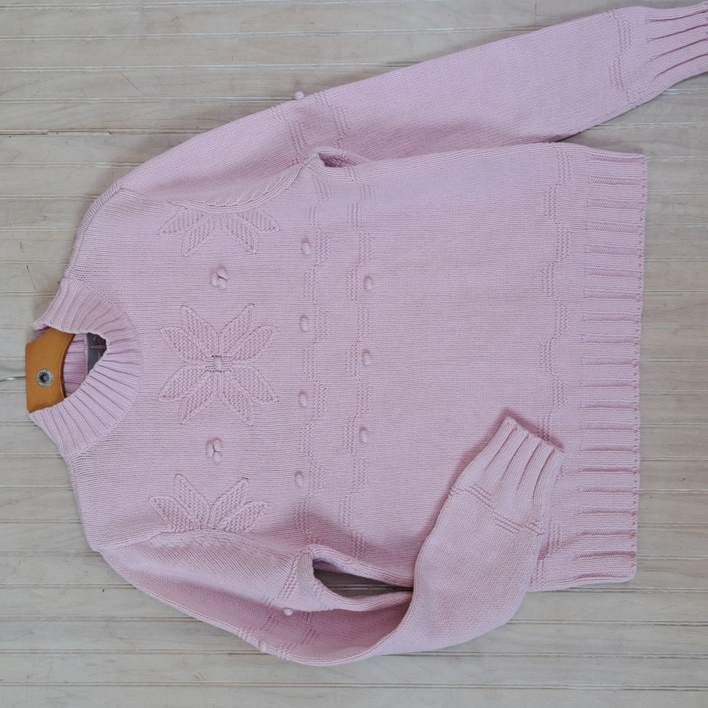 Croft & Barrow Soft Powder Pink Floral Knit Sweater Pullover Mock Neck